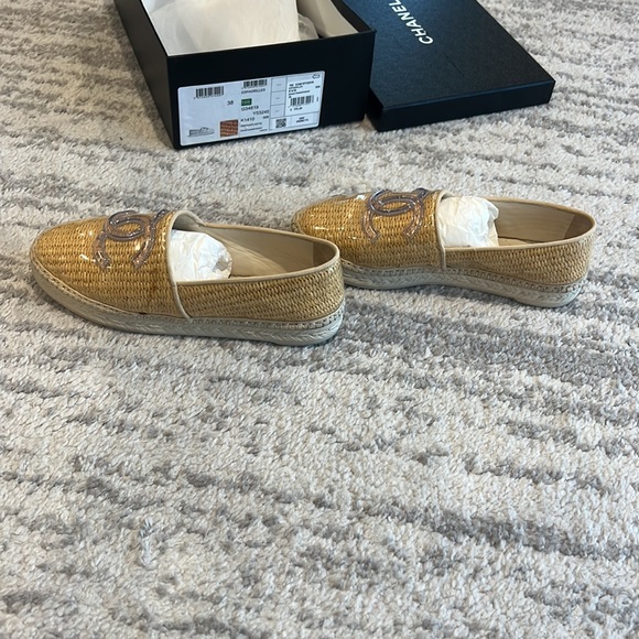 Chanel flat espadrilles size 38 raffia plastic beige clear slip ons - Picture 5 of 8